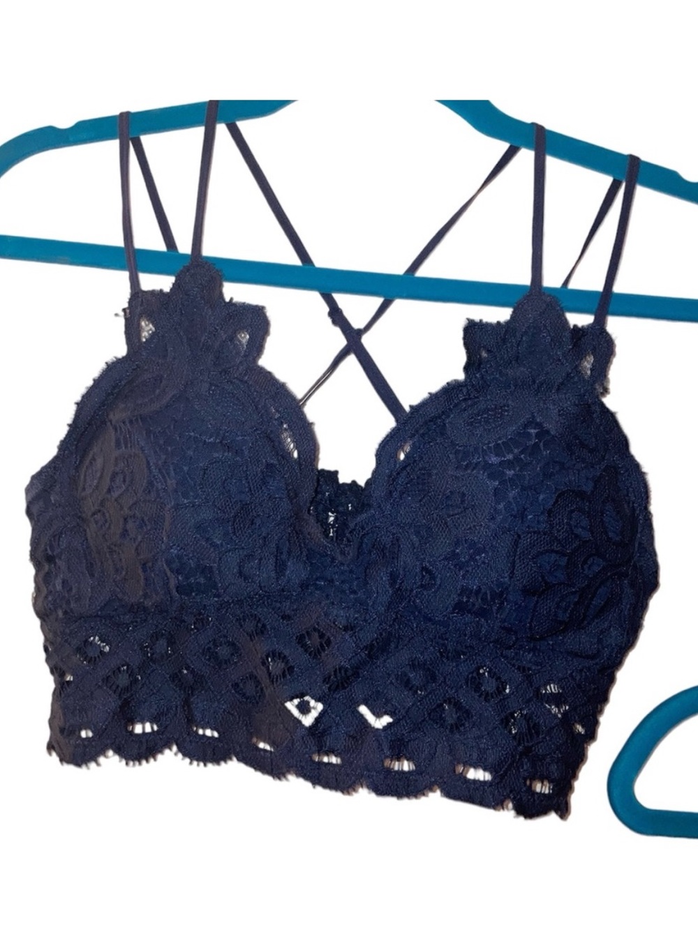 Anemone Blue Lace Bandeau Bralette with Double Straps
